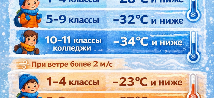 При какой температуре дети не ходят в школу в Казахстане: правила, пороги и исключения